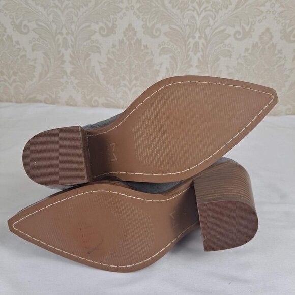 Marc Fisher Gadri 7M Gray Suede Booties Pointed Toe Chunky Heel Pull On NWOT - Picture 10 of 13